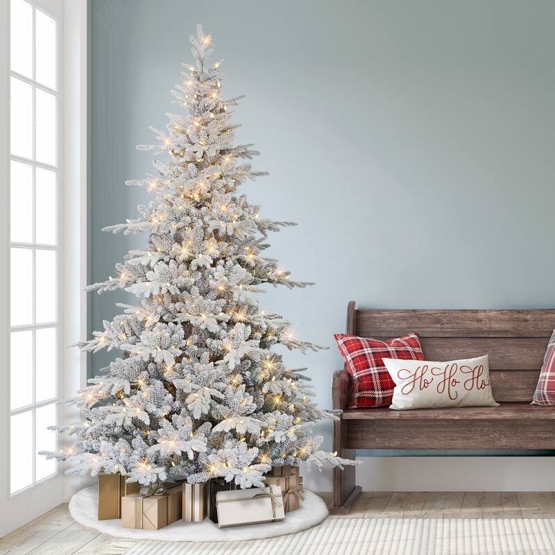 Puleo International 7.5 ft. Pre-lit Flocked Utah Fir Artificial Christmas Tree - 7