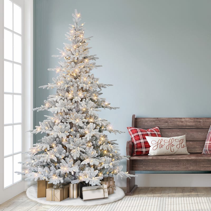 Puleo International 7.5 ft. Pre-lit Flocked Utah Fir Artificial Christmas Tree - 7 - 7 Foot