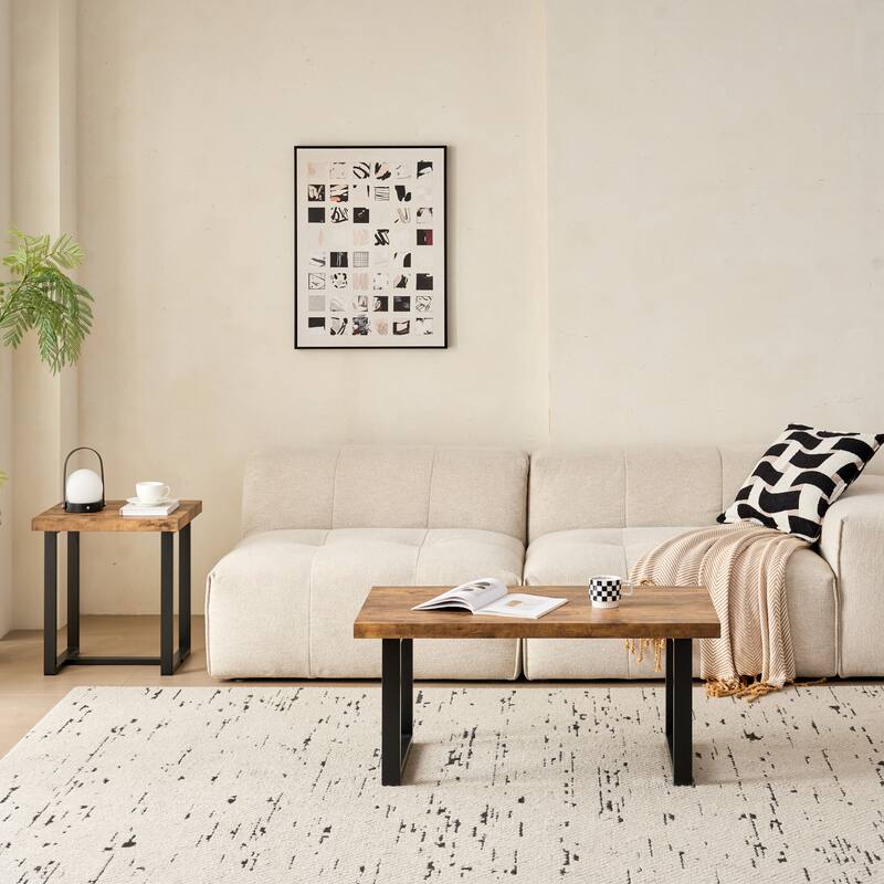 MDF Coffee Table, Small Tea Table, Walnut with Metal Legs Sofa Table