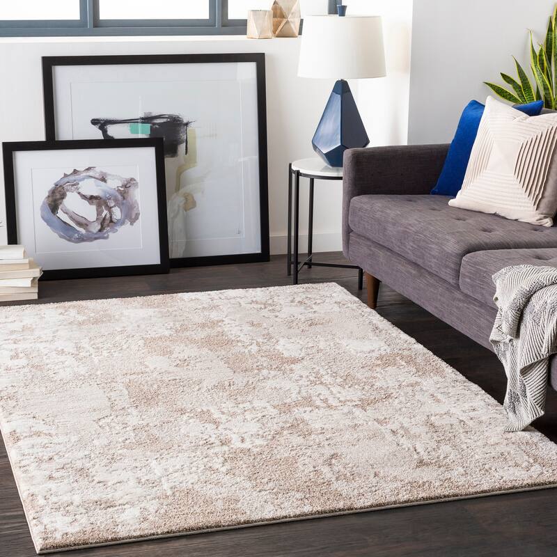 Artistic Weavers Nicolo Abstract Plush Area Rug - 7'10" Round - Camel