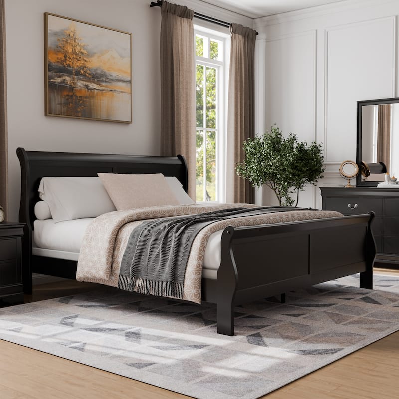 Furniture of America Devi Traditional Solid Wood Sleigh Bed - Black - King