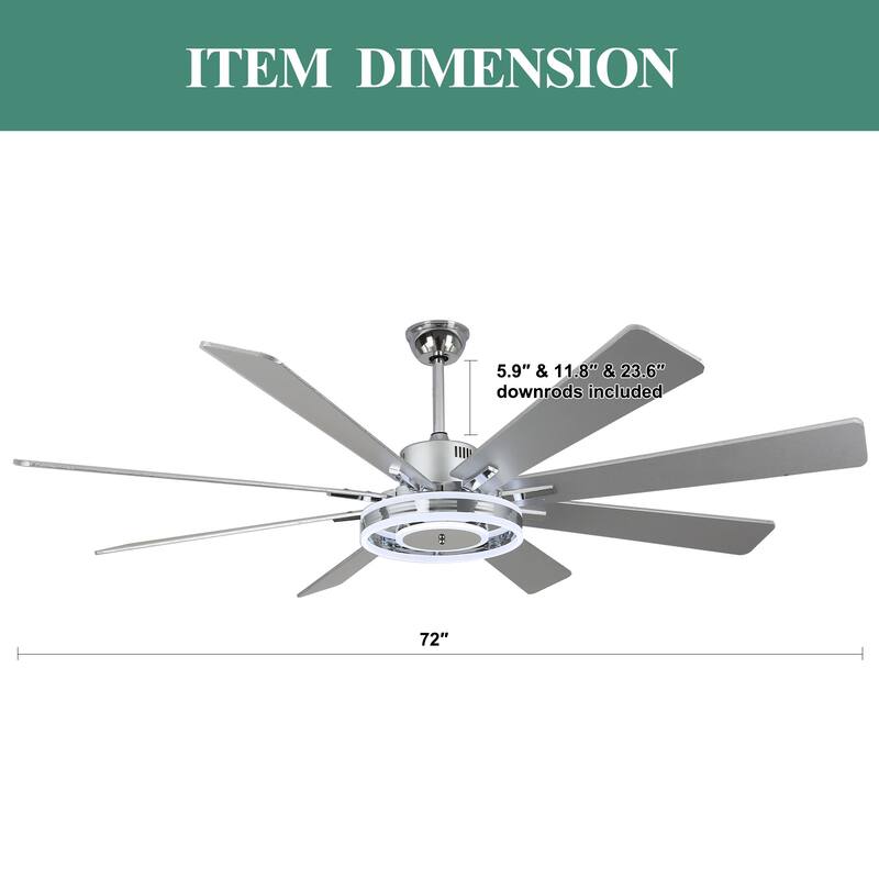 Cusp Barn 72" Modern LED Ceiling Fan with Lights and Remote, Reversible 6 Speeds Chandelier Ceiling Fan for Large Room