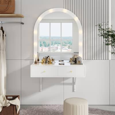 Floating Makeup Vanity Desk with 3-Color Lights,Wall Dressing Table