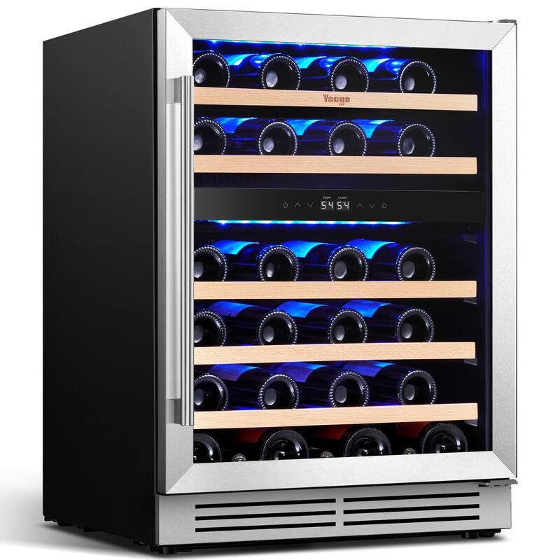 24 Inch Wine/Beverage Refrigerator Cooler 47 Bottles TWO Zones Built-in/Freestanding Wine Rack - 24 inch