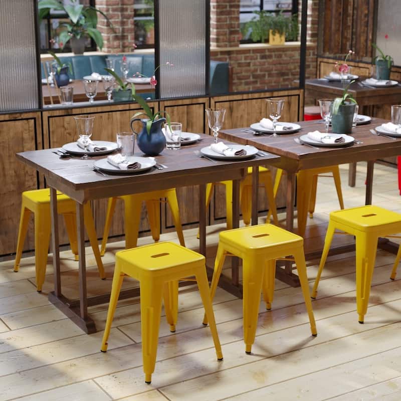 18 Inch Table Height Indoor Stackable Metal Dining Stool-Set of 4 - Yellow