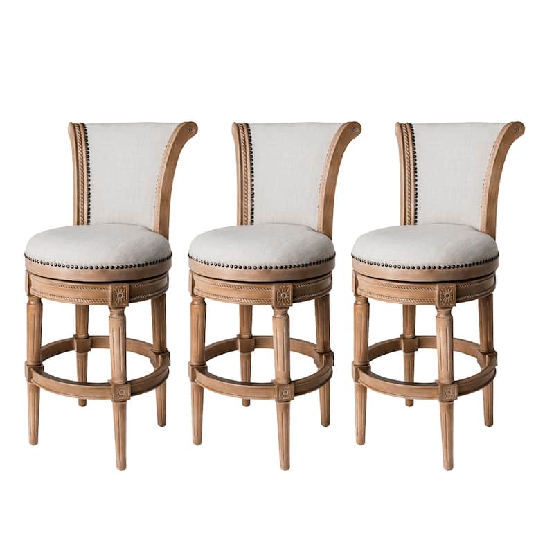 Maven Lane 31" Pullman Swivel Bar Height Kitchen Stool - Set of 3 - Fabric Weathered Oak