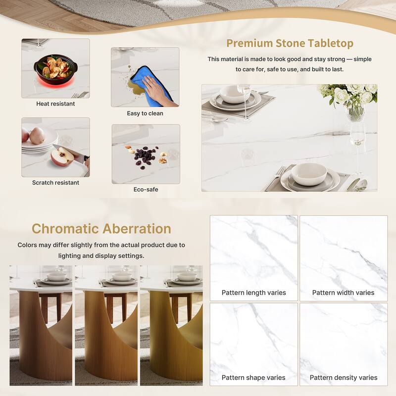 51 &59" Modern Round Dining Table for Diningroom，White Glossy Stone Tabletop,Bronze Carbon Pedestal