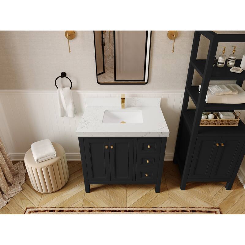 Willow Collections 36 in. W x 22 in. D Nashville Center Left Sink Bathroom Vanity with Countertop - 2”Empira White - Black