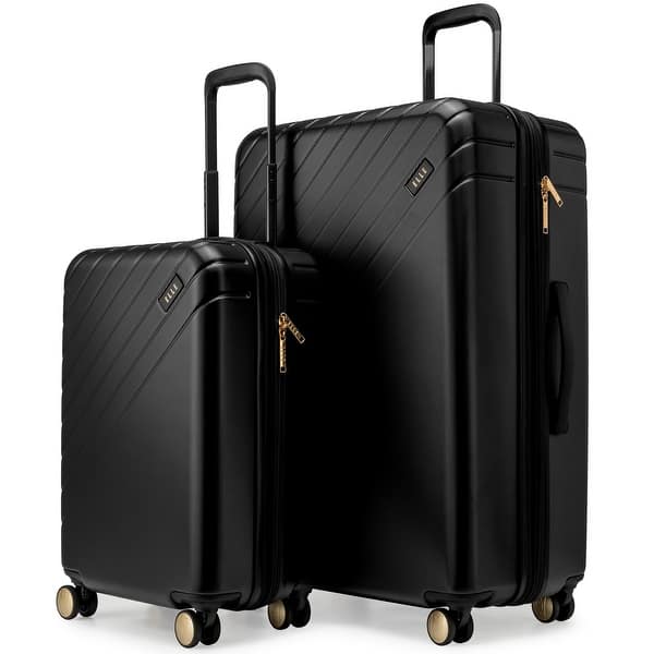 slide 2 of 20, ELLE Louvre 2 Piece Expandable Polycarbonate Spinner Luggage Set Black