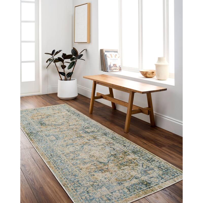 Livabliss Traditional Lillian Medallion Washable Area Rug - 7'10" x 10' - Beige/Blue