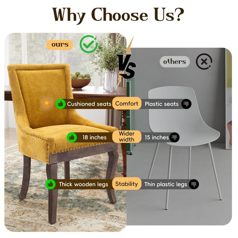 Thickened Side Dining Chair with Solid Wood Legs Set of 2