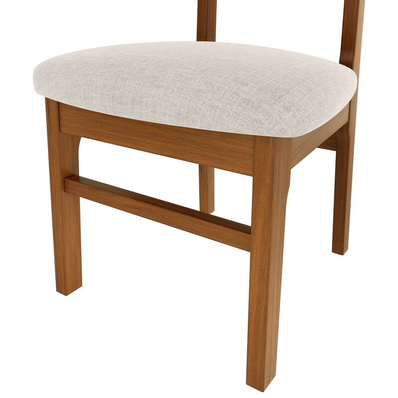 Farmhouse 5-Piece Dining Table Set, Rubberwood Table & 4 Upholstered Chairs Set, Space-Saving Dining Room Dining Set