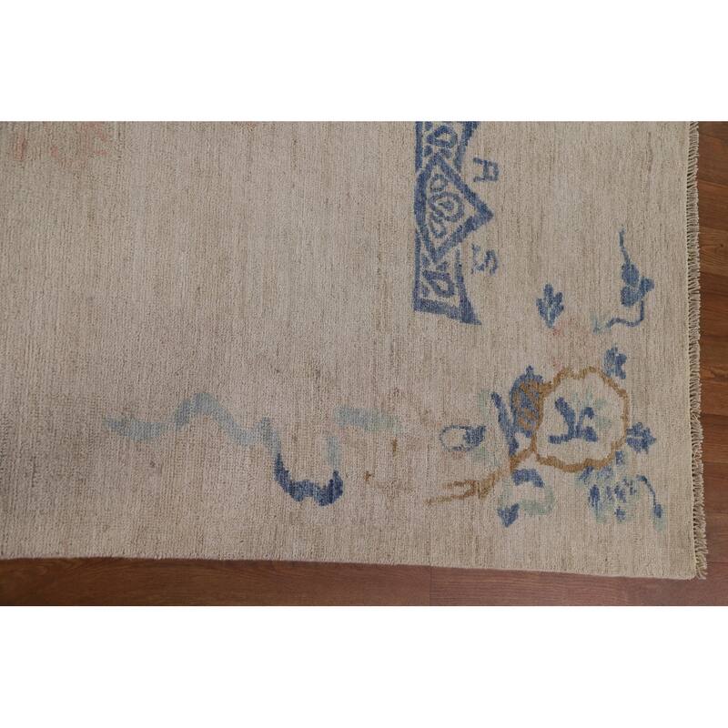 Hand Knotted Oriental 100% Wool Carpet Traditional Floral Beige & Ivories Art Deco Area Rug - 11' 8'' X 8' 11''