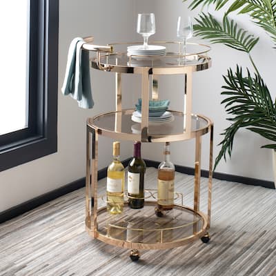 SAFAVIEH Rio 3 Tier Round Bar Cart-Gold / Tea - 22.1" x 19.7" x 34.3"