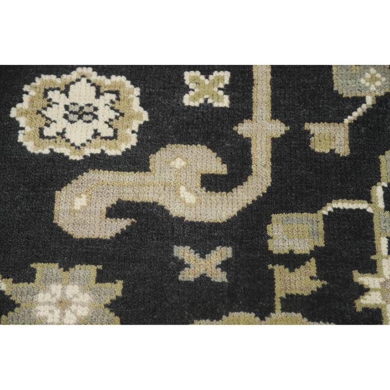 Black Oushak Indian Area Rug Hand-Knotted Wool Carpet - 9'1" x 11'9"