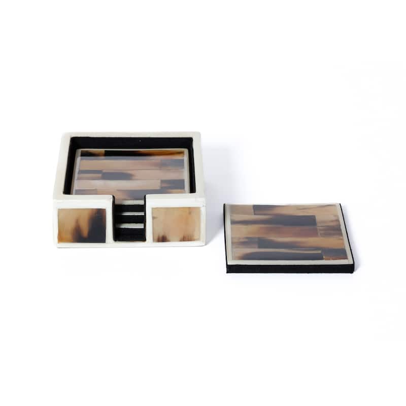 Maison Helvète Horn & Bone Coasters with Holder, Set of 4 - Natural