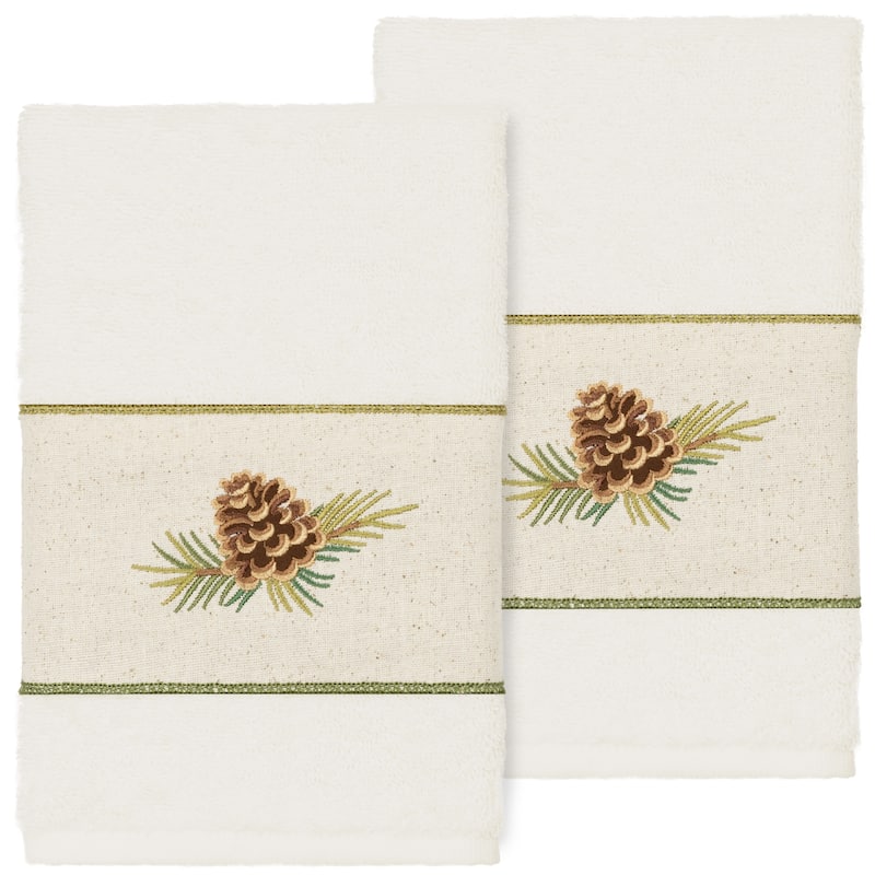 Authentic Hotel and Spa 100% Turkish Cotton Pierre 2PC Embellished Hand Towel Set - Cream