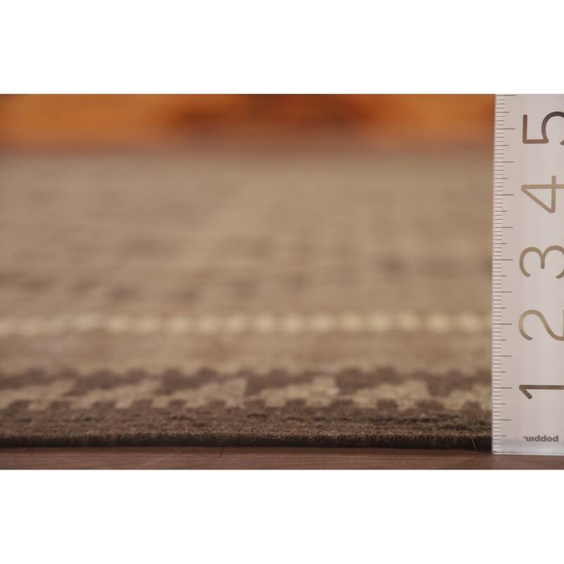 Hand Woven Oriental 100% Wool Carpet Southwestern Geometric Brown Kilim Area Rug - 9' 9'' X 6' 8''