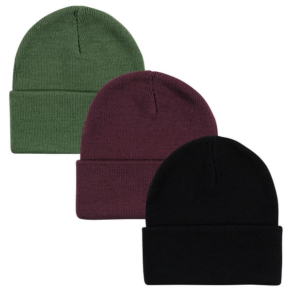 slide 1 of 1, Hudson Baby Unisex Baby Knit Cuffed Beanie 3pk, Green Burgundy, Infant Toddler - Green Burgundy Infant Toddler - Green Burgundy