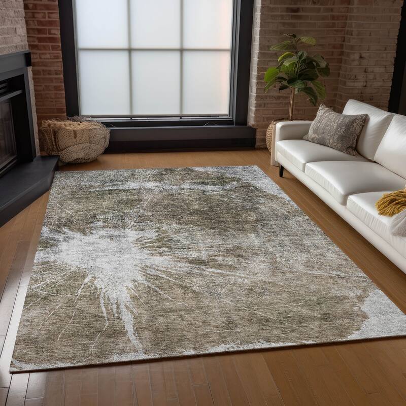 Machine Washable Indoor/ Outdoor Chantille Modern Tree Grain Rug