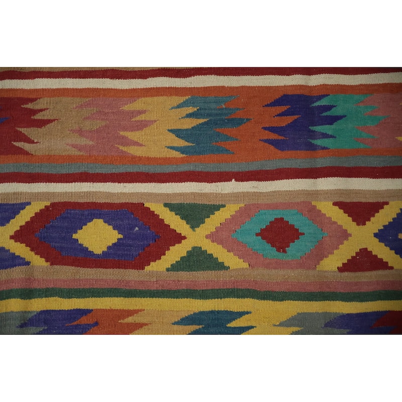 Hand Woven Oriental 100% Wool Carpet Southwestern Modern Multi-Colored Kilim Area Rug - 12' 3'' X 8' 9''