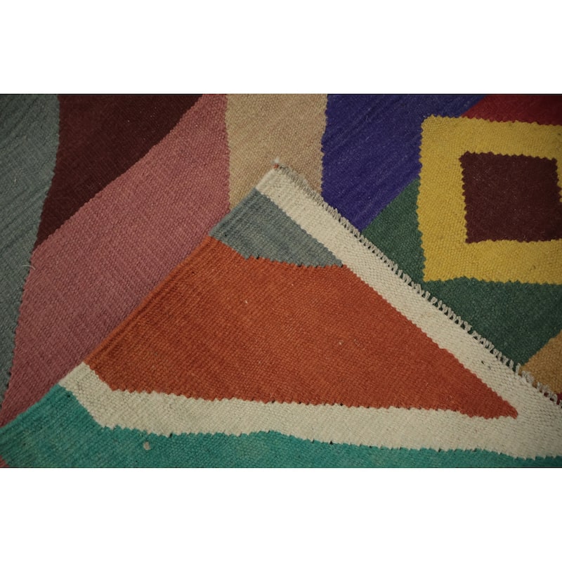Hand Woven Oriental 100% Wool Carpet Southwestern Modern Multi-Colored Kilim Area Rug - 13' 10'' X 9' 7''