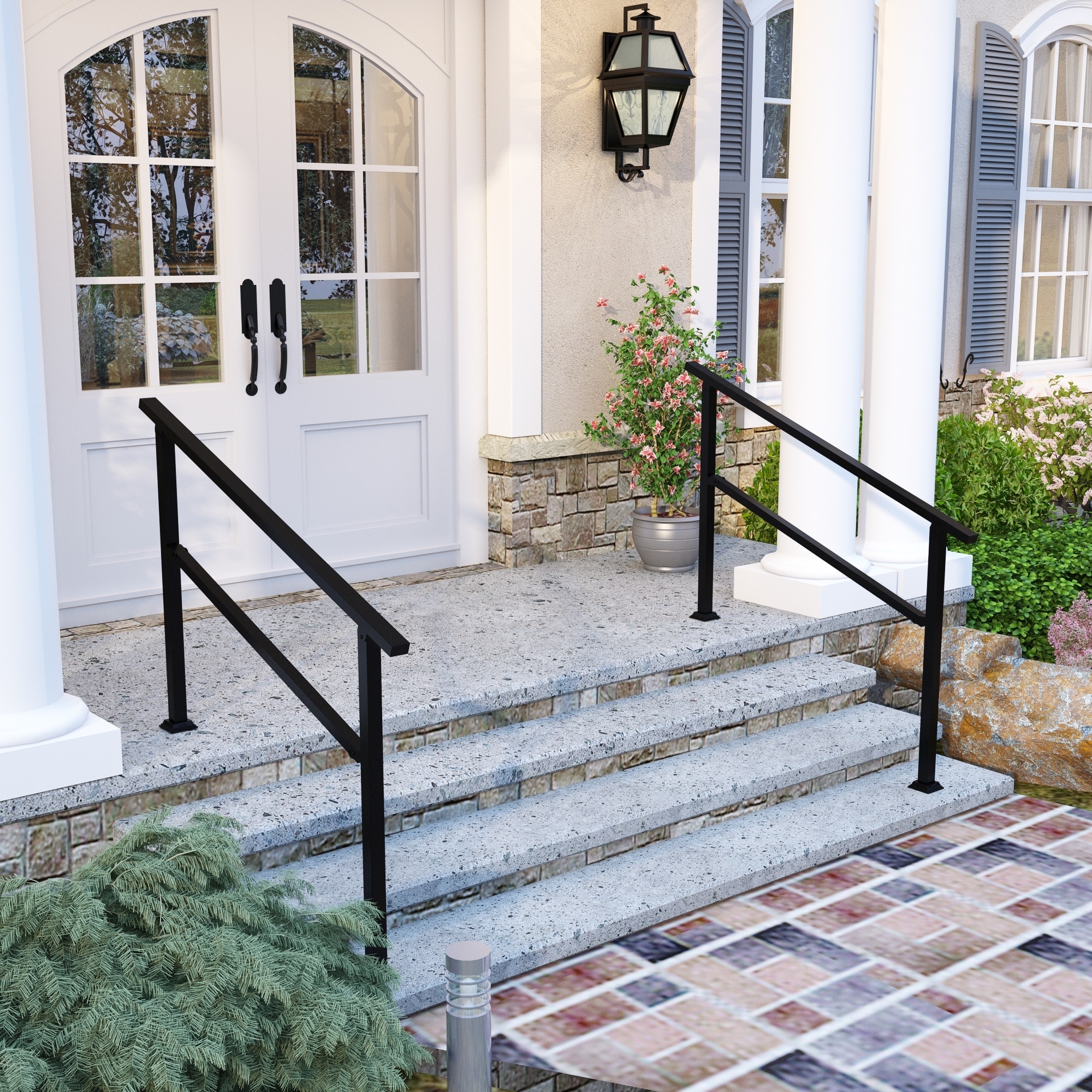 Weatherproof Outdoor Railing Outdoor Step Handrail For 1-4 Steps ...