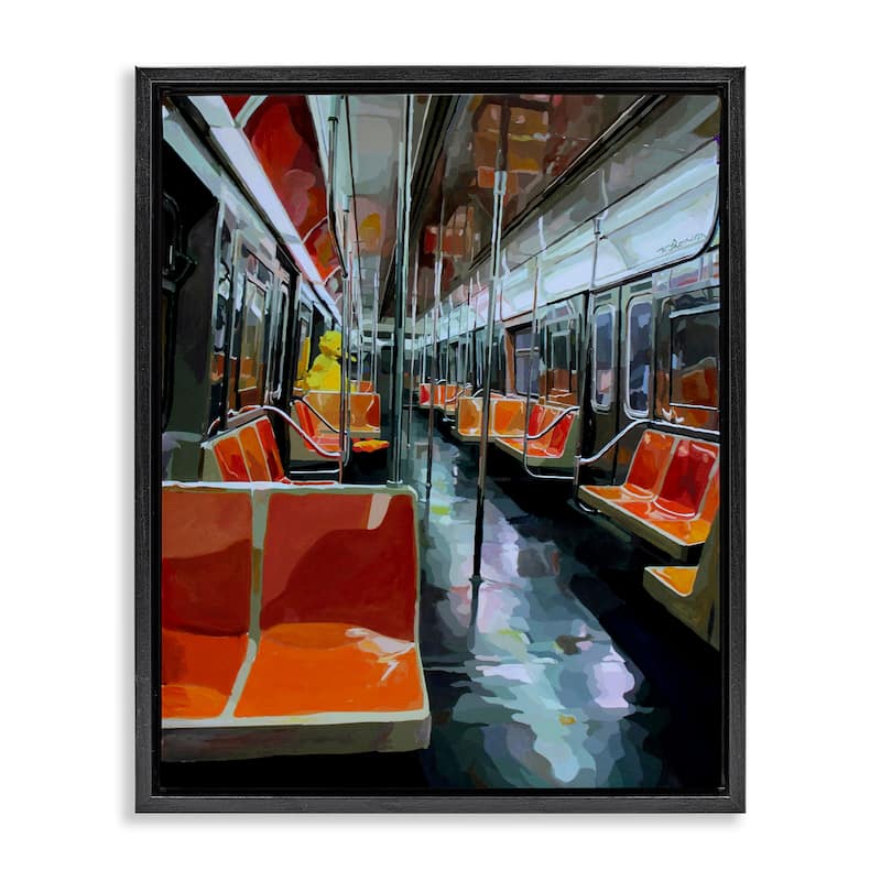 Stupell Bird Character in Subway Train Framed Floater Canvas Wall Art Design By Keith Thomson - 17 x 21 - Black