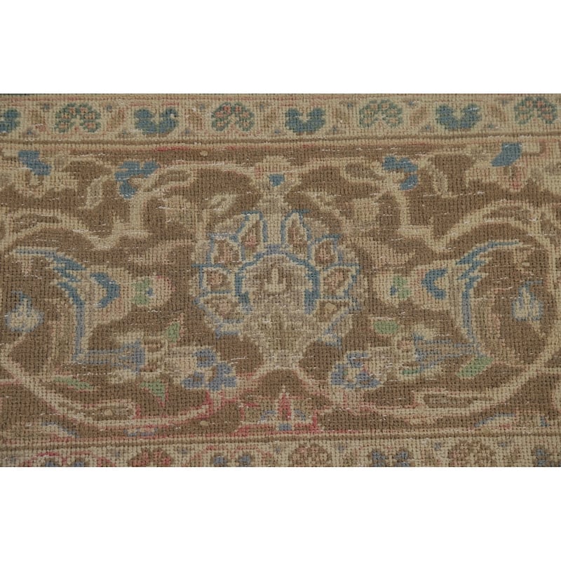 Muted Distressed Kashan Persian Antique Rug Hand-knotted Wool Carpet - 9'3" x 13'4"