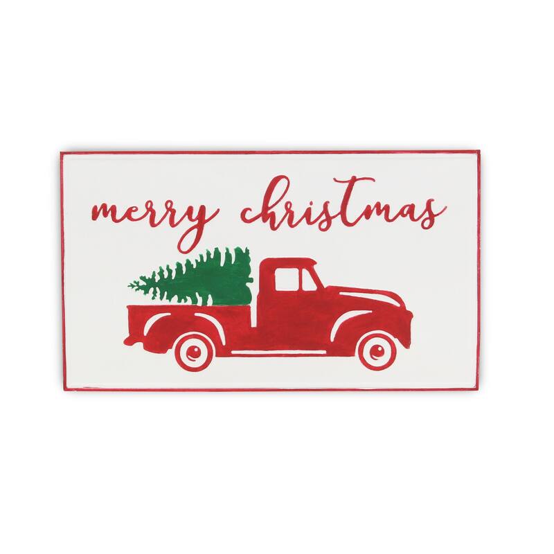 HomeRoots 14" X 23" White and Red Handcrafted Merry Christmas Metal Wall Decor