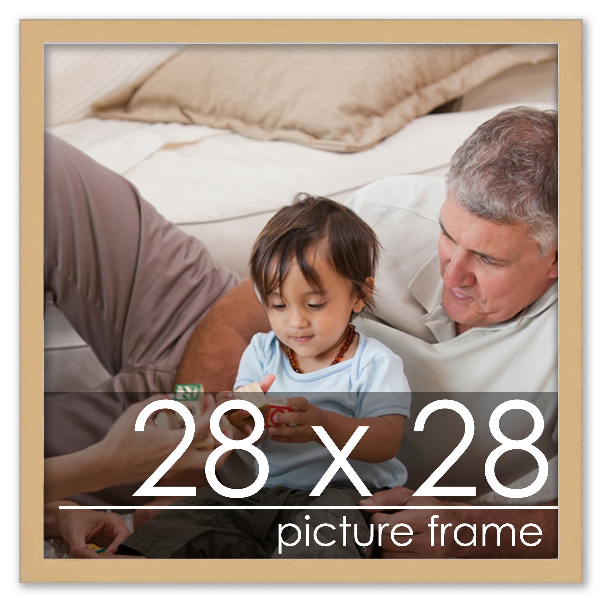 28x28 Traditional Natural Complete Wood Square Picture Frame with UV Acrylic, Foam Board Backing, & Hardware - Brown