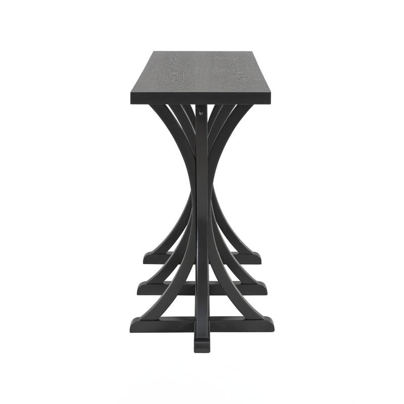 Wooden Console Table with Oak Veneer Top,Farmhouse Entryway Table with Rubber Wood Slender Curved Legs