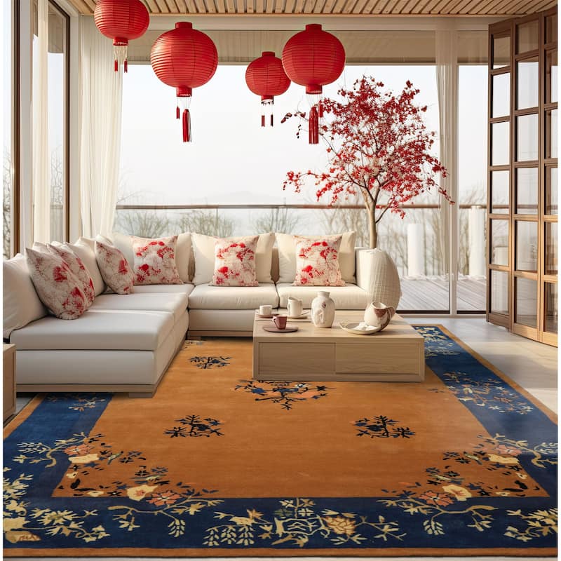 Camel Chinese Art Deco New Zealand Wool Hand Tufted Multi Size Oriental Area Rug LoomBloom