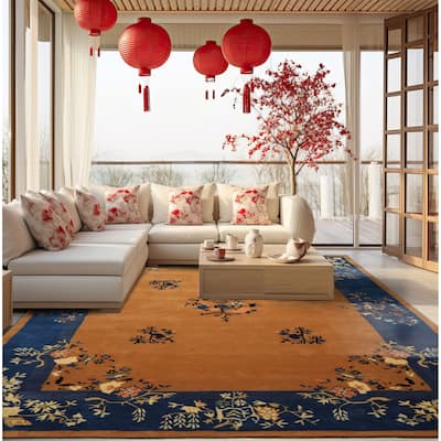 Camel Chinese Art Deco New Zealand Wool Hand Tufted Multi Size Oriental Area Rug LoomBloom