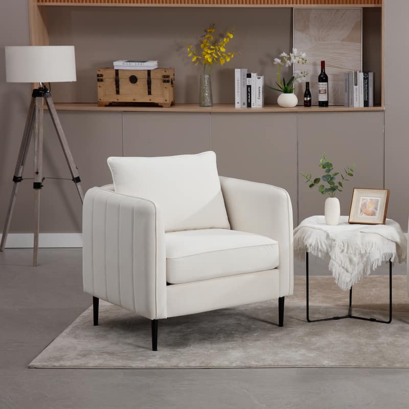 Ivory Velvet Accent Chair with Metal Legs, Modern Design