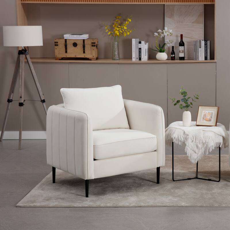 Mid-Century Modern Armchair with 1 Pillow and Metal Legs for Bedroom
