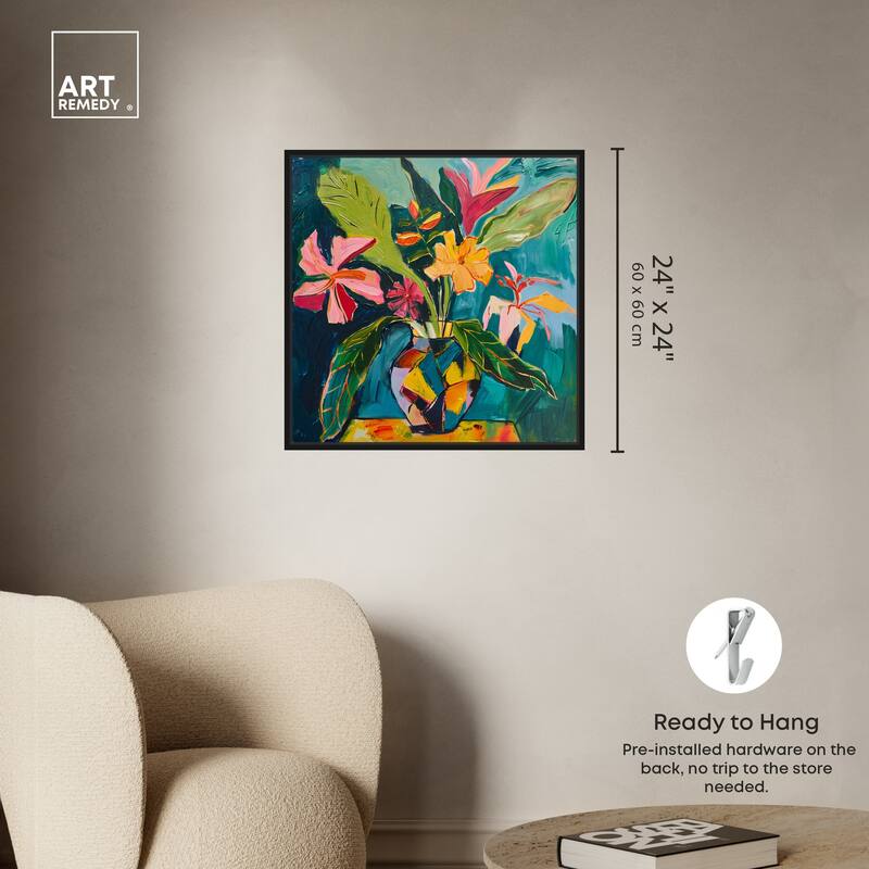 Art Remedy Vase Of Bright Tropical Flowers Ii Framed Flowers In Vase Paintings