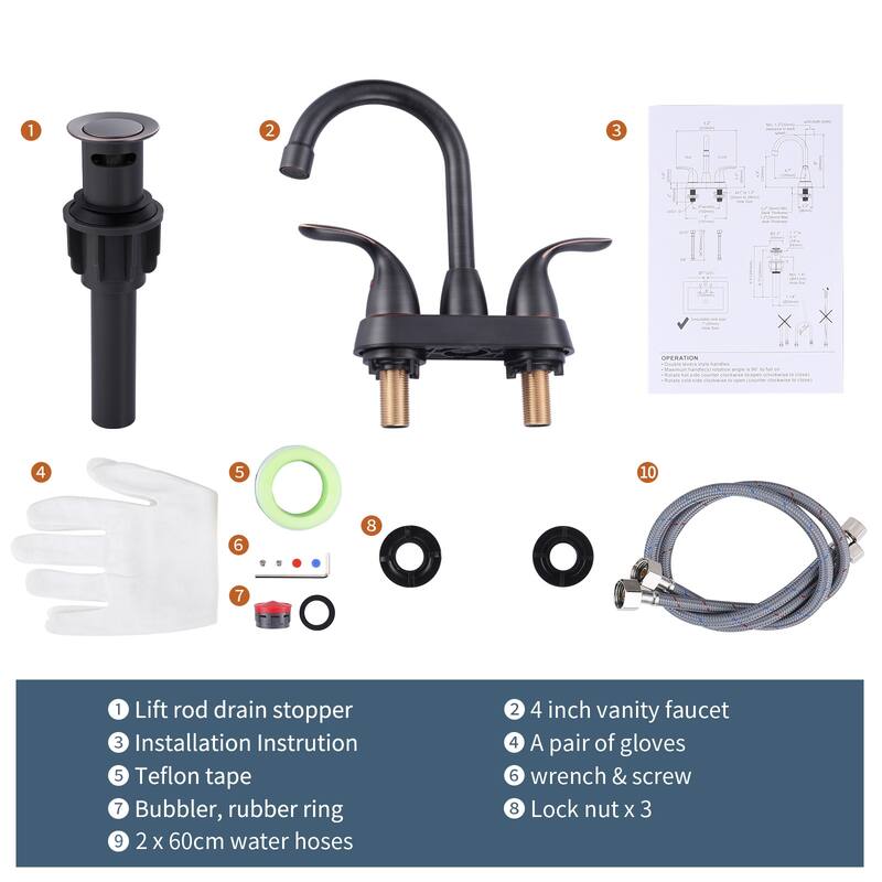 WOWOW 4 in. Centerset Double Handle High Arc Bathroom Faucet