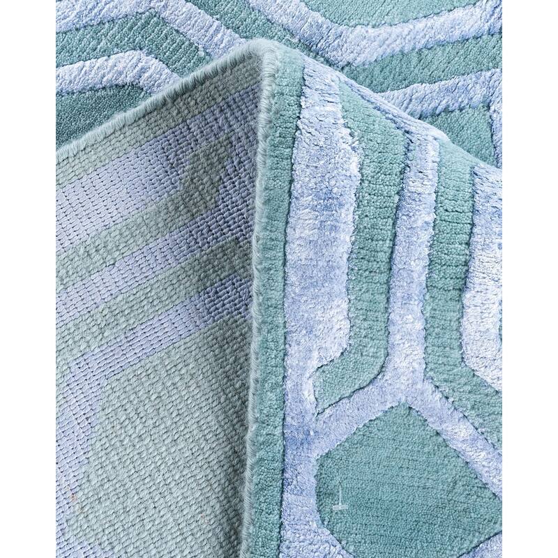 Modern One-of-a-Kind Handmade Area Rug - Blue, 9' 3" x 12' 1" - 9' 3" x 12' 1"