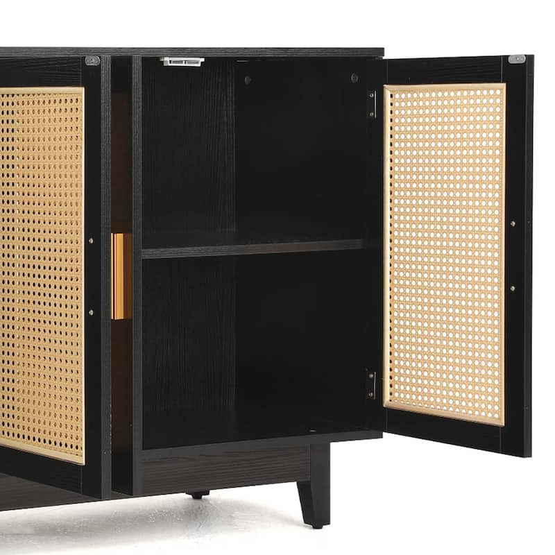 Rattan Accent Cabinet Storage Sideboard Buffet with 4 Doors