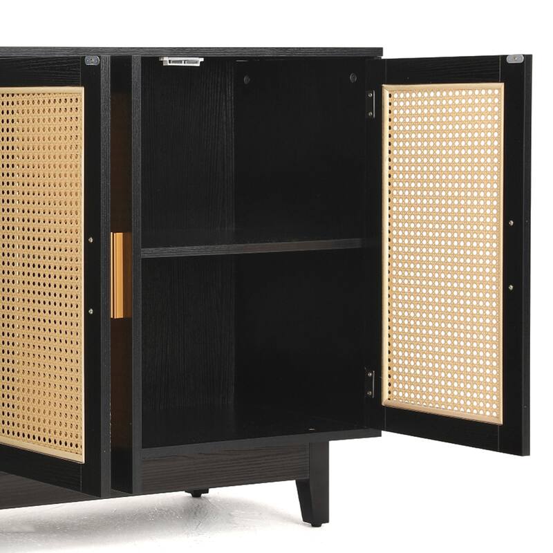 Wood TV Stand for up to 60" TVs with Four Rottan Doors