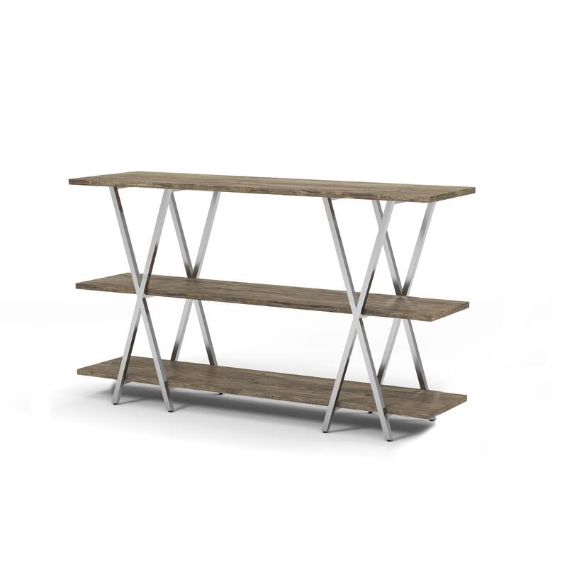 Kent Contemporary Oak Steel 2-Shelf Console Table by Furniture of America - 47"