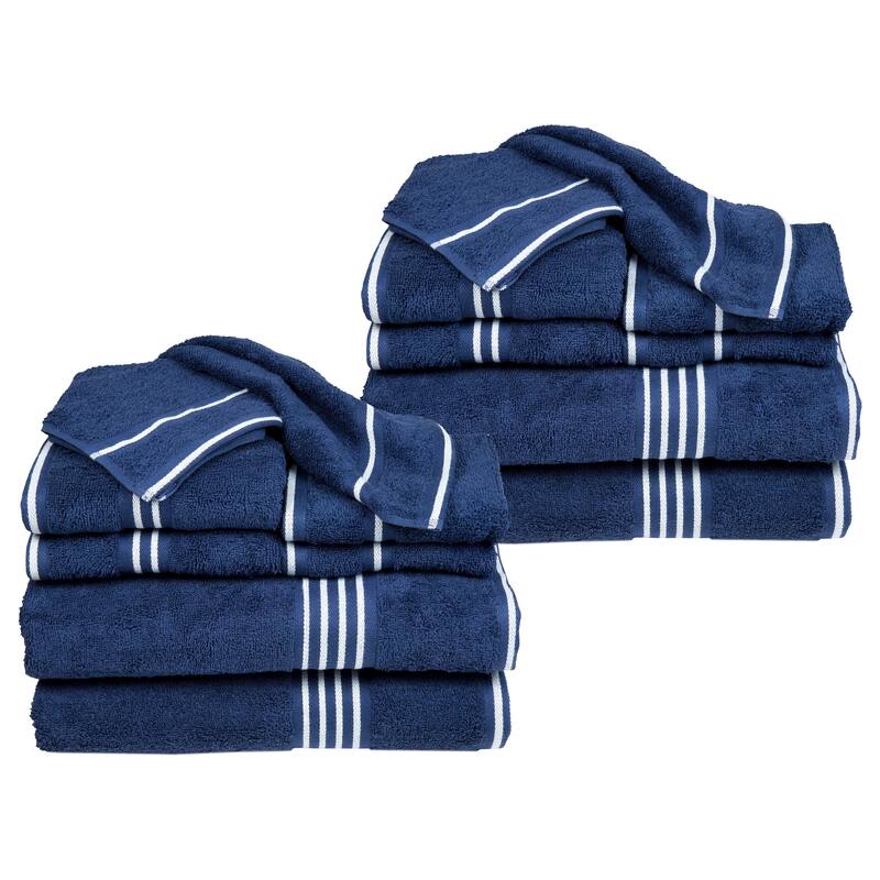 Towel Set - Cotton Bathroom Accessories with Bath Towels, Hand Towels, Washcloths, and Fingertip Towels by Lavish Home (Navy) - 16-Piece