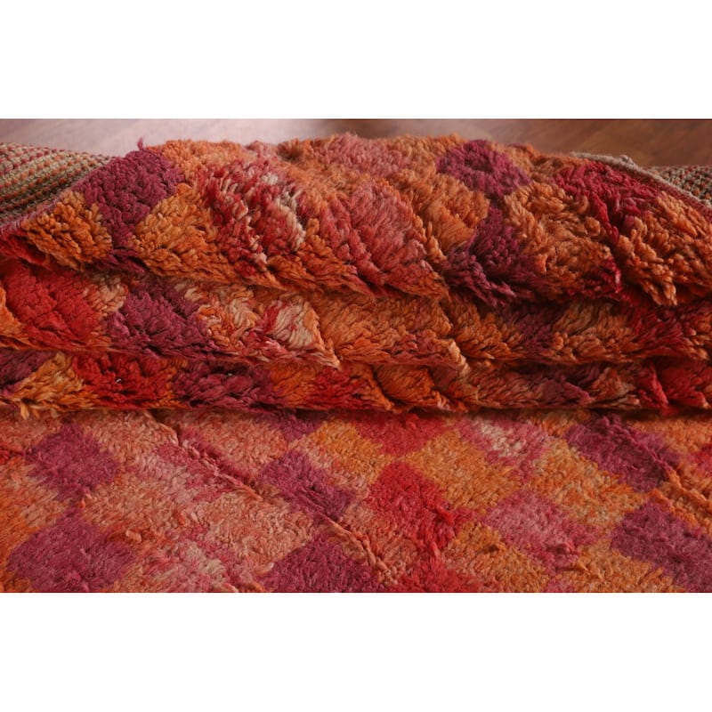 Coral Checkered Moroccan Area Rug Hand-Knotted Wool Carpet - 8'11" x 12'7"