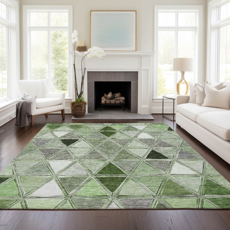 Machine Washable Indoor/ Outdoor Chantille Modern Diamonds Rug - Aloe - 2'6" x 3'10"