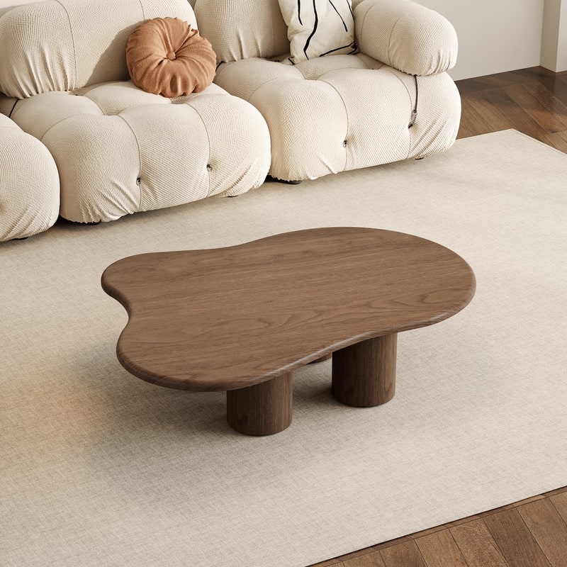 47.24" Mid Century Coffee Table, Solid Wood Texture with Could Shaped, Brown