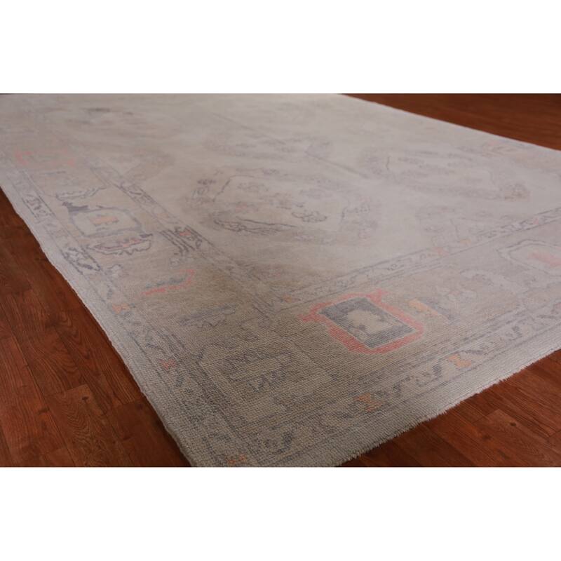 Hand Knotted Oriental 100% Wool Carpet Transitional Geometric Beige & Ivories Oushak Area Rug - 12' 0'' X 8' 10''