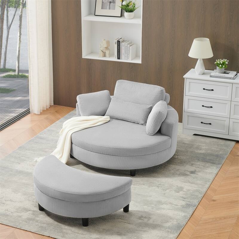 51" Fabric Sofa with Throw Pillows,Waist Pillow and Ottoman