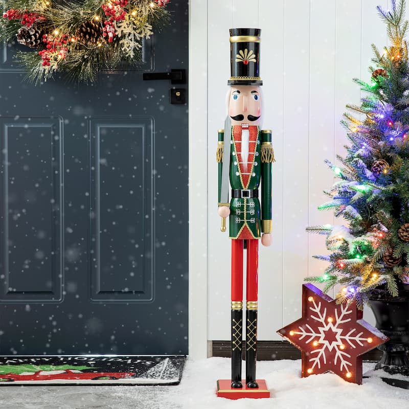 Glitzhome 42"H Large Size Christmas Wooden King & Soldier Nutcracker Set Xmas Figurine Decor for Indoor Outdoor