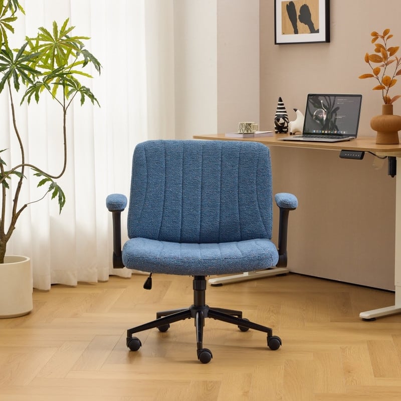 Speckled Chenille Swivel Chair With Flip-Up Arms For Cross-Legged